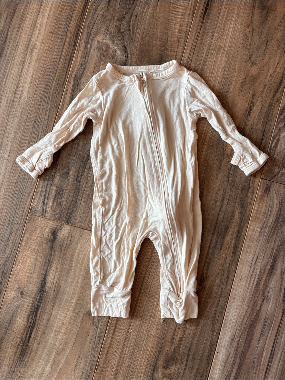 Cream Zippered Baby Footie One-Piece 0-3M